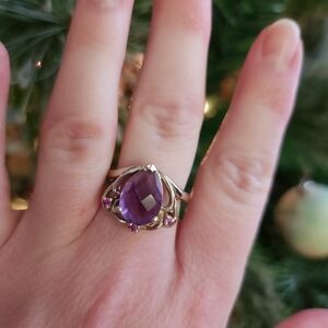 Amethyst And Ruby 14k White Gold Ring